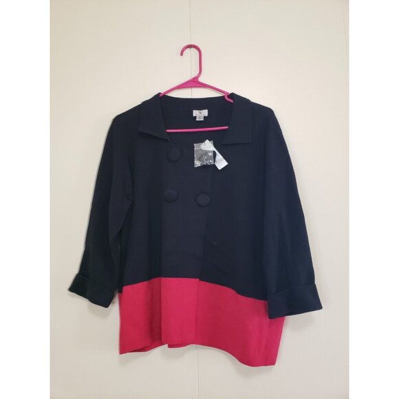 Worthington Industries Sweaters - Worthington Womens XL Sweater Jacket Top Colorblock Cotton Black Persian Red NWT